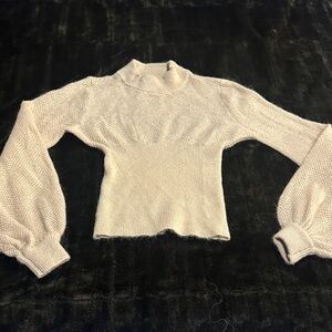 Nicholas vintage Cream Knit honeycomb Sweater with Balloon Sleeves 30% mohair